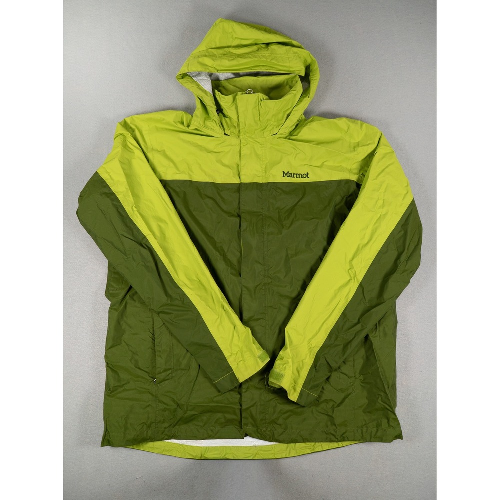 Marmot Mens Rain Jacket E41200 Hooded Colorblock Green Large Gorpcore Hiking